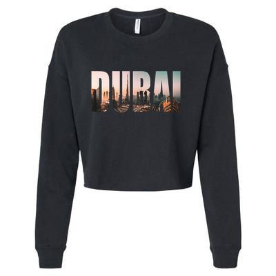 Dubai Uae Skyline Urban Photography Font Cropped Pullover Crew