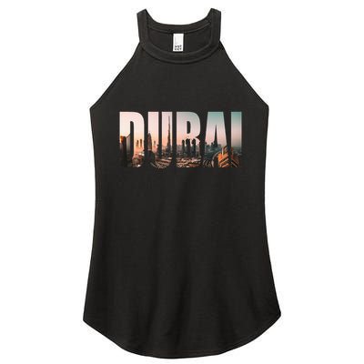 Dubai Uae Skyline Urban Photography Font Women's Perfect Tri Rocker Tank