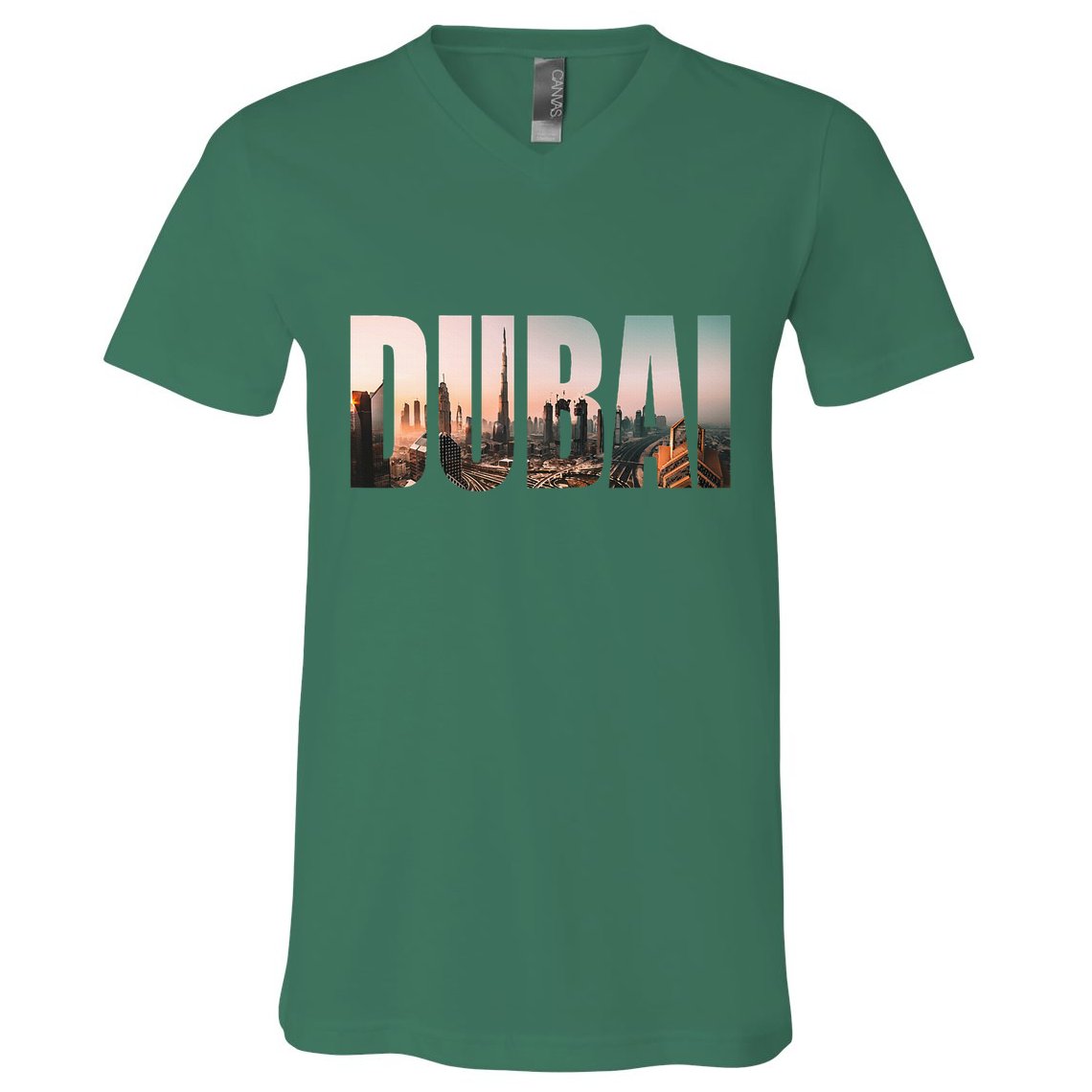 Dubai Uae Skyline Urban Photography Font V-Neck T-Shirt