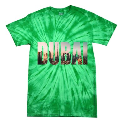 Dubai Uae Skyline Urban Photography Font Tie-Dye T-Shirt