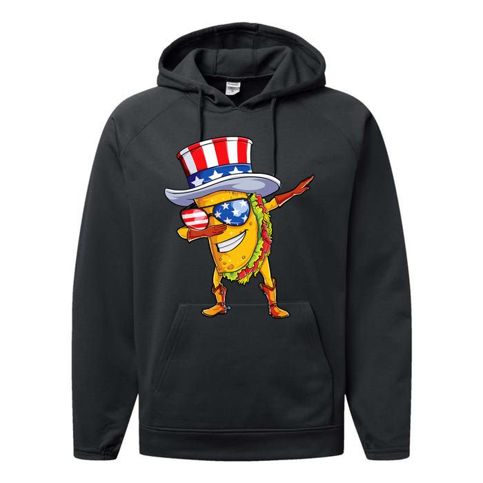 Dabbing Uncle Sam Taco 4th Of July Performance Fleece Hoodie