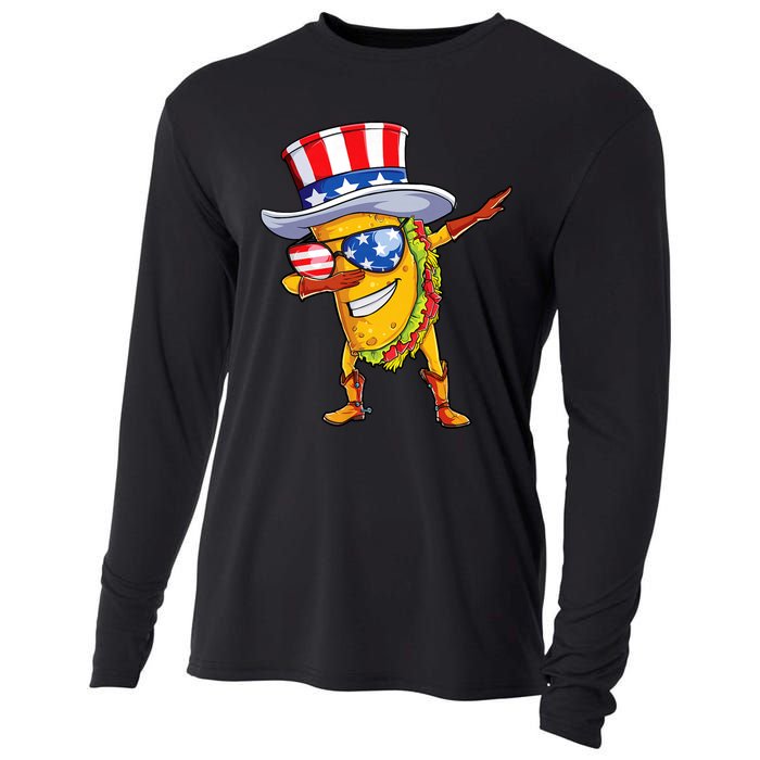 Dabbing Uncle Sam Taco 4th Of July Cooling Performance Long Sleeve Crew