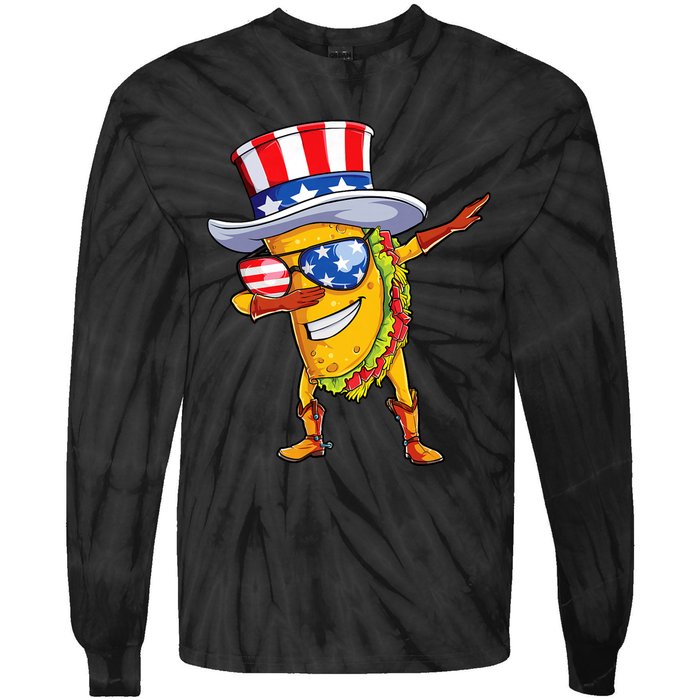 Dabbing Uncle Sam Taco 4th Of July Tie-Dye Long Sleeve Shirt