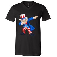 Dabbing Uncle Sam 4th of July Funny Dab Dance V-Neck T-Shirt