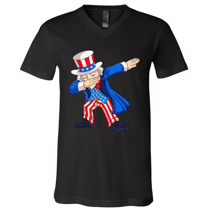 Dabbing Uncle Sam 4th of July Funny Dab Dance V-Neck T-Shirt