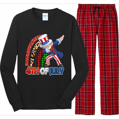 Dabbing Uncle Sam Rainbow 4th Of July Patriotic Gift Long Sleeve Pajama Set