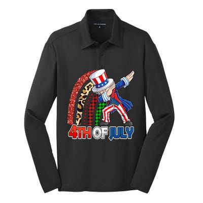 Dabbing Uncle Sam Rainbow 4th Of July Patriotic Gift Silk Touch Performance Long Sleeve Polo