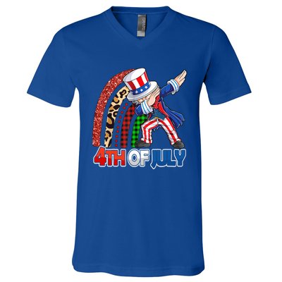 Dabbing Uncle Sam Rainbow 4th Of July Patriotic Gift V-Neck T-Shirt