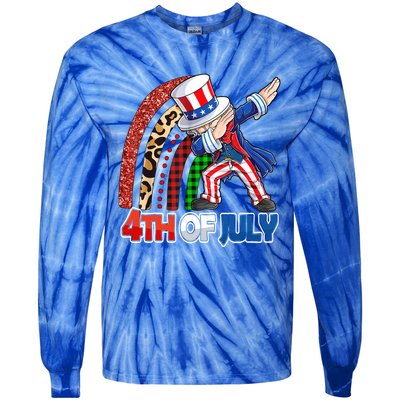 Dabbing Uncle Sam Rainbow 4th Of July Patriotic Gift Tie-Dye Long Sleeve Shirt