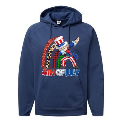 Dabbing Uncle Sam Rainbow 4th Of July Patriotic Gift Performance Fleece Hoodie