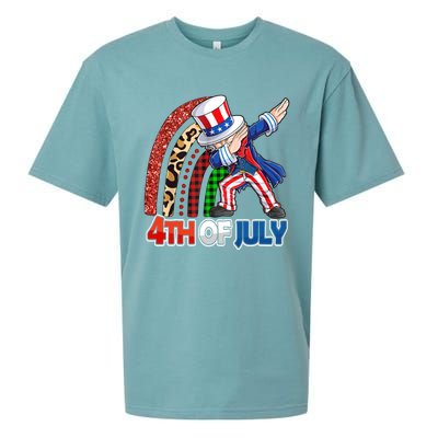 Dabbing Uncle Sam Rainbow 4th Of July Patriotic Gift Sueded Cloud Jersey T-Shirt