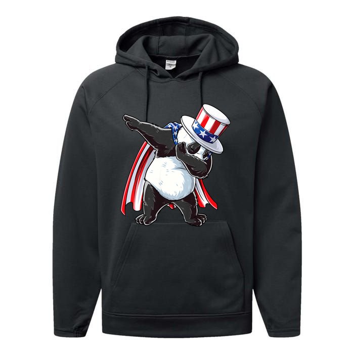 Dabbing Uncle Sam Panda 4th Of July Performance Fleece Hoodie