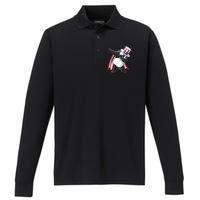 Dabbing Uncle Sam Panda 4th Of July Performance Long Sleeve Polo