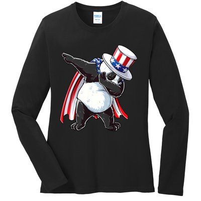 Dabbing Uncle Sam Panda 4th Of July Ladies Long Sleeve Shirt