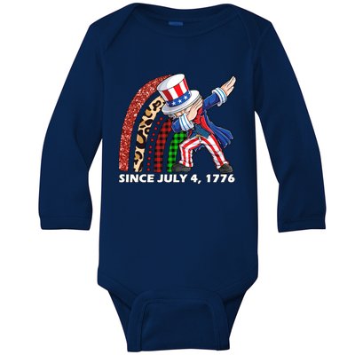 Dabbing Uncle Sam Rainbow 4th Of July Patriotic Gift Baby Long Sleeve Bodysuit