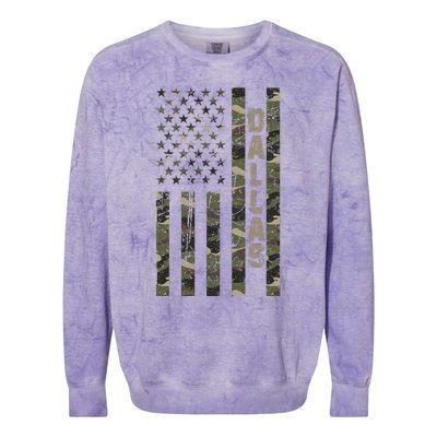 Dallas United States Distressed Camo w US Flag Colorblast Crewneck Sweatshirt