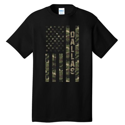 Dallas United States Distressed Camo w US Flag Tall T-Shirt