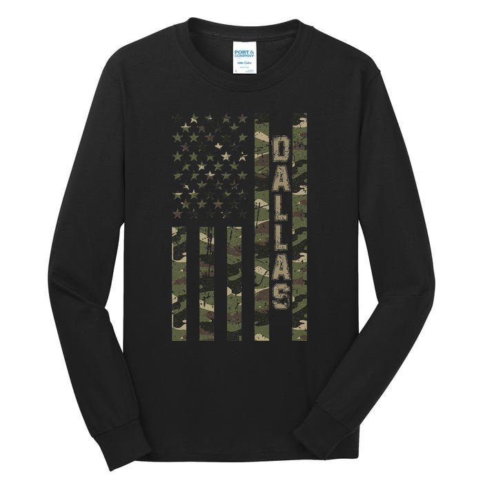 Dallas United States Distressed Camo w US Flag Tall Long Sleeve T-Shirt