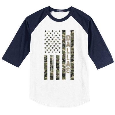 Dallas United States Distressed Camo w US Flag Baseball Sleeve Shirt