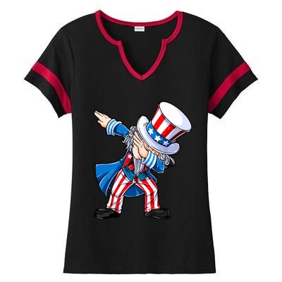 Dabbing Uncle Sam 4th Of July Funny Dab Dance Ladies Halftime Notch Neck Tee