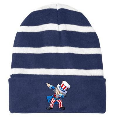 Dabbing Uncle Sam 4th Of July Funny Dab Dance Striped Beanie with Solid Band