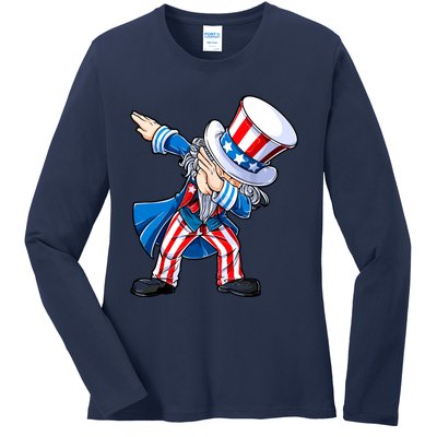 Dabbing Uncle Sam 4th Of July Funny Dab Dance Ladies Long Sleeve Shirt