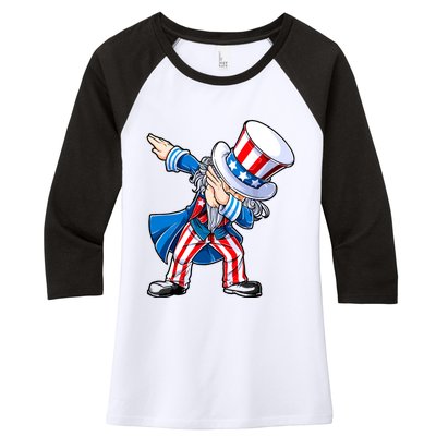 Dabbing Uncle Sam 4th Of July Funny Dab Dance Women's Tri-Blend 3/4-Sleeve Raglan Shirt