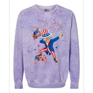 Dabbing Uncle Sam With Controller Usa Flag Indepedence Day Gift Colorblast Crewneck Sweatshirt