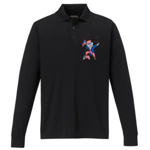 Dabbing Uncle Sam With Controller Usa Flag Indepedence Day Gift Performance Long Sleeve Polo