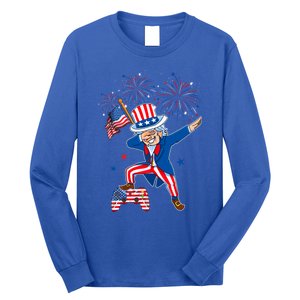 Dabbing Uncle Sam With Controller Usa Flag Indepedence Day Gift Long Sleeve Shirt