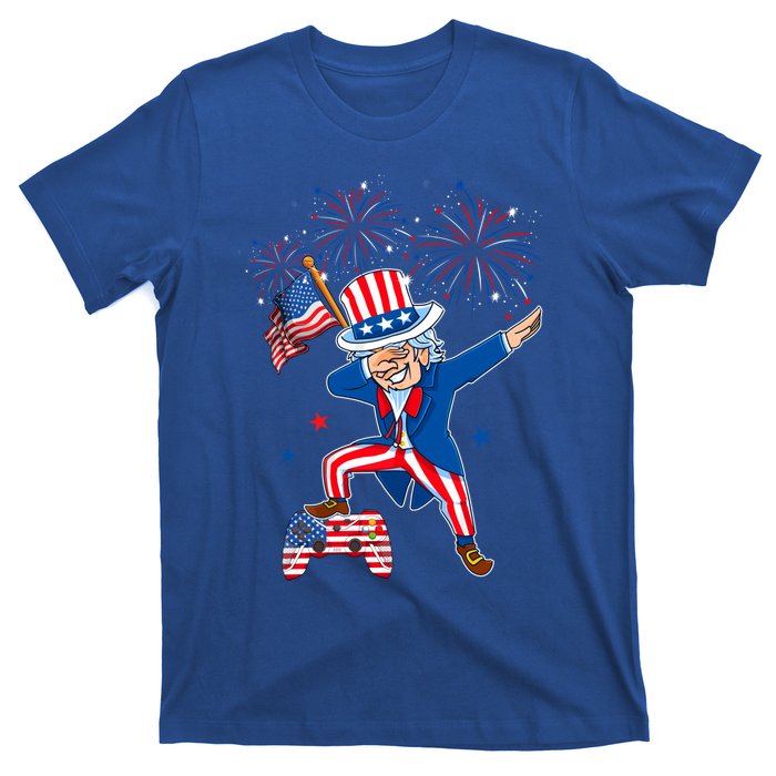 Dabbing Uncle Sam With Controller Usa Flag Indepedence Day Gift T-Shirt