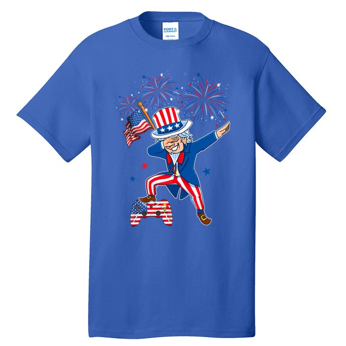 Dabbing Uncle Sam With Controller Usa Flag Indepedence Day Gift Tall T-Shirt