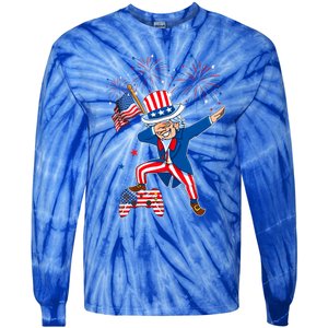 Dabbing Uncle Sam With Controller Usa Flag Indepedence Day Gift Tie-Dye Long Sleeve Shirt