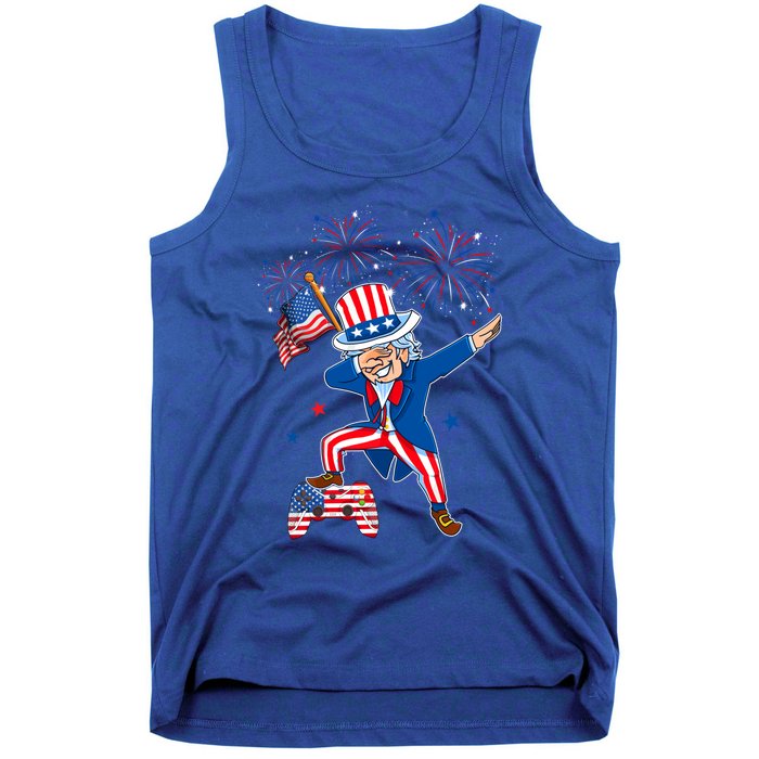 Dabbing Uncle Sam With Controller Usa Flag Indepedence Day Gift Tank Top