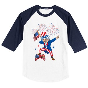 Dabbing Uncle Sam With Controller Usa Flag Indepedence Day Gift Baseball Sleeve Shirt