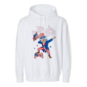 Dabbing Uncle Sam With Controller Usa Flag Indepedence Day Gift Garment-Dyed Fleece Hoodie