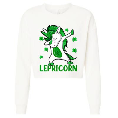 Dabbing Unicorn St PatrickS Day Irish Lepricorn Cute Gift Cropped Pullover Crew