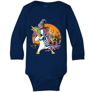 Dabbing Unicorn Skeleton Gift Halloween Dab Funny Meaningful Gift Baby Long Sleeve Bodysuit