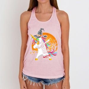 Dabbing Unicorn Skeleton Gift Halloween Dab Funny Meaningful Gift Women's Knotted Racerback Tank