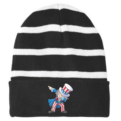 Dabbing Uncle Sam 4th Of July Funny Dab Dance Striped Beanie with Solid Band