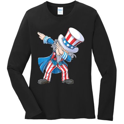 Dabbing Uncle Sam 4th Of July Funny Dab Dance Ladies Long Sleeve Shirt