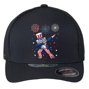 Dabbing Uncle Sam Fireworks 4th Of July Funny Dab Dance Flexfit Unipanel Trucker Cap