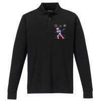 Dabbing Uncle Sam Fireworks 4th Of July Funny Dab Dance Performance Long Sleeve Polo