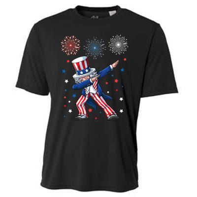 Dabbing Uncle Sam Fireworks 4th Of July Funny Dab Dance Cooling Performance Crew T-Shirt