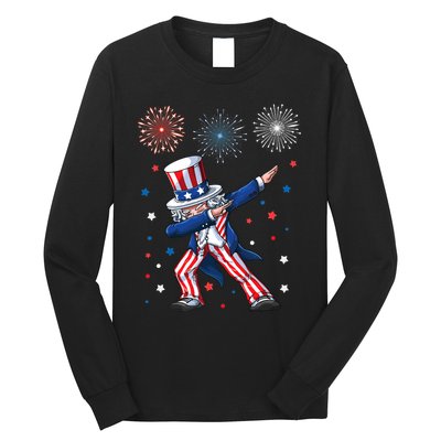 Dabbing Uncle Sam Fireworks 4th Of July Funny Dab Dance Long Sleeve Shirt