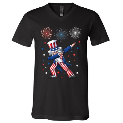 Dabbing Uncle Sam Fireworks 4th Of July Funny Dab Dance V-Neck T-Shirt