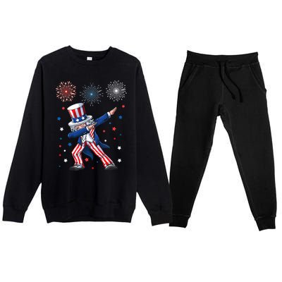 Dabbing Uncle Sam Fireworks 4th Of July Funny Dab Dance Premium Crewneck Sweatsuit Set