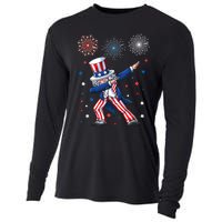 Dabbing Uncle Sam Fireworks 4th Of July Funny Dab Dance Cooling Performance Long Sleeve Crew