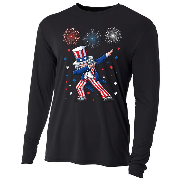 Dabbing Uncle Sam Fireworks 4th Of July Funny Dab Dance Cooling Performance Long Sleeve Crew