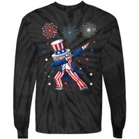 Dabbing Uncle Sam Fireworks 4th Of July Funny Dab Dance Tie-Dye Long Sleeve Shirt